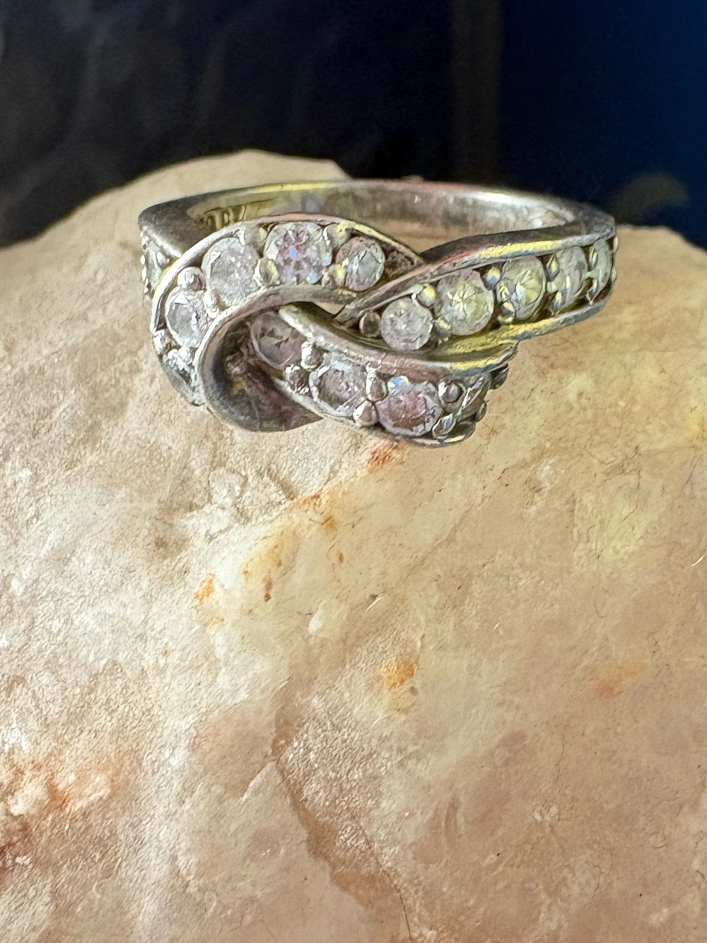 Cubic zirconia love knot ring; diamonique